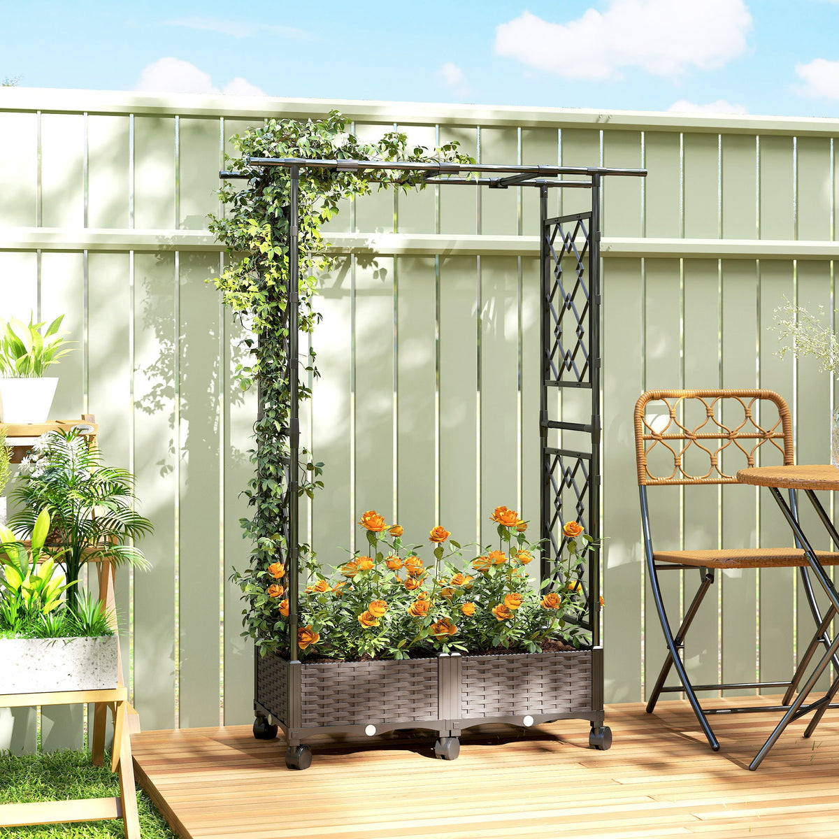 Raised Garden Bed with Arch Trellis, Wheels & Self Watering Planter — product view 3