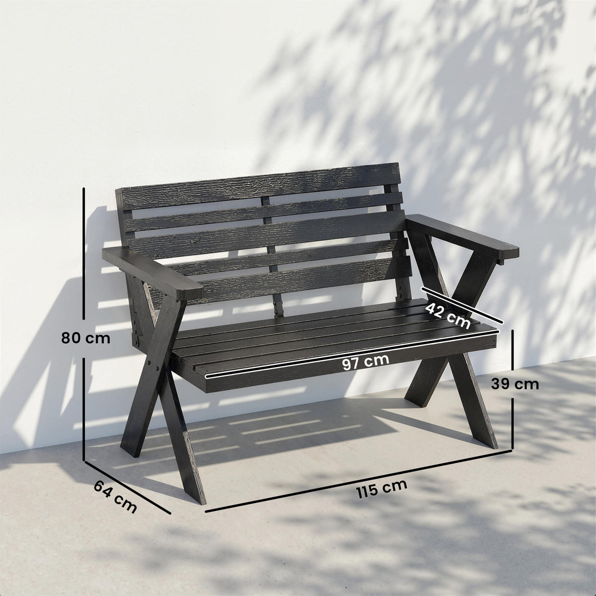 2 Seater Wooden Garden Bench with X-Frame Legs, Black — product view 5