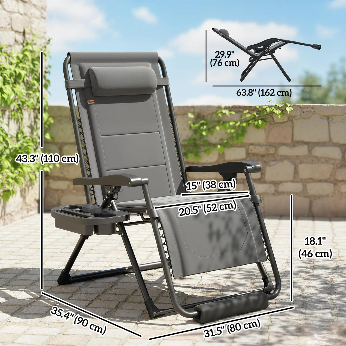 Zero Gravity Lounger Chair with Cup Holder, 400 LBS Capacity, Dark Grey — product view 5