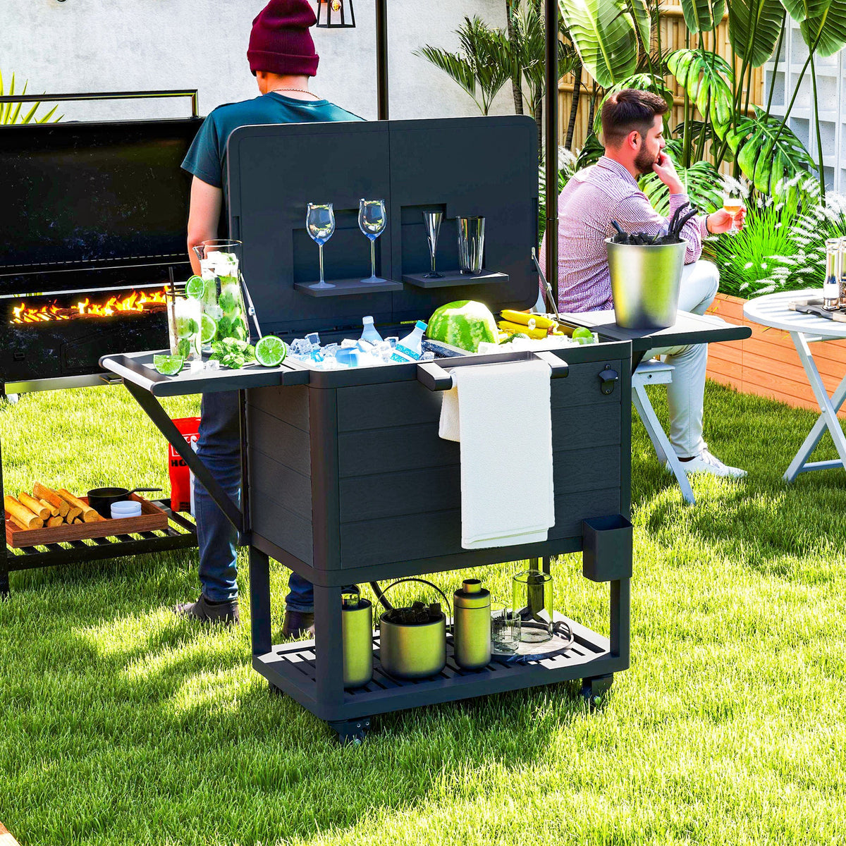 104 Quart Patio Cooler with Wheels and Bottle Opener, Black — product view 3
