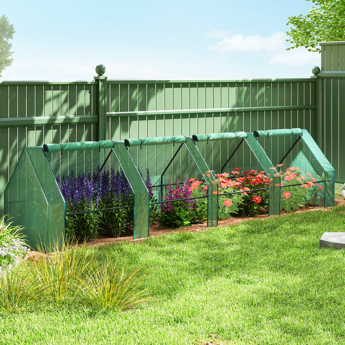 12' x 3' x 3' Portable Mini Greenhouse with Zippered Doors & Roll-up Windows, UV-Protected PE Cover, Green — product view 4