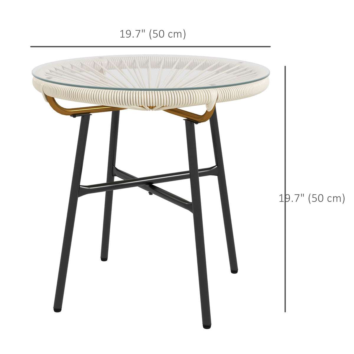 Round Rattan Side Table with Tempered Glass Top, Cream White — product view 5