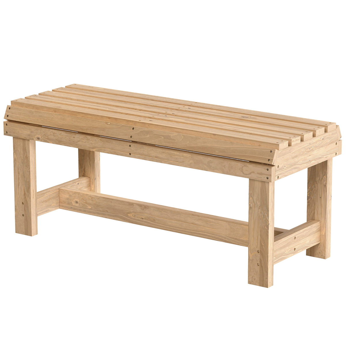 2 Seater Wooden Garden Bench with Curved Slatted Seat, Natural — product view 2