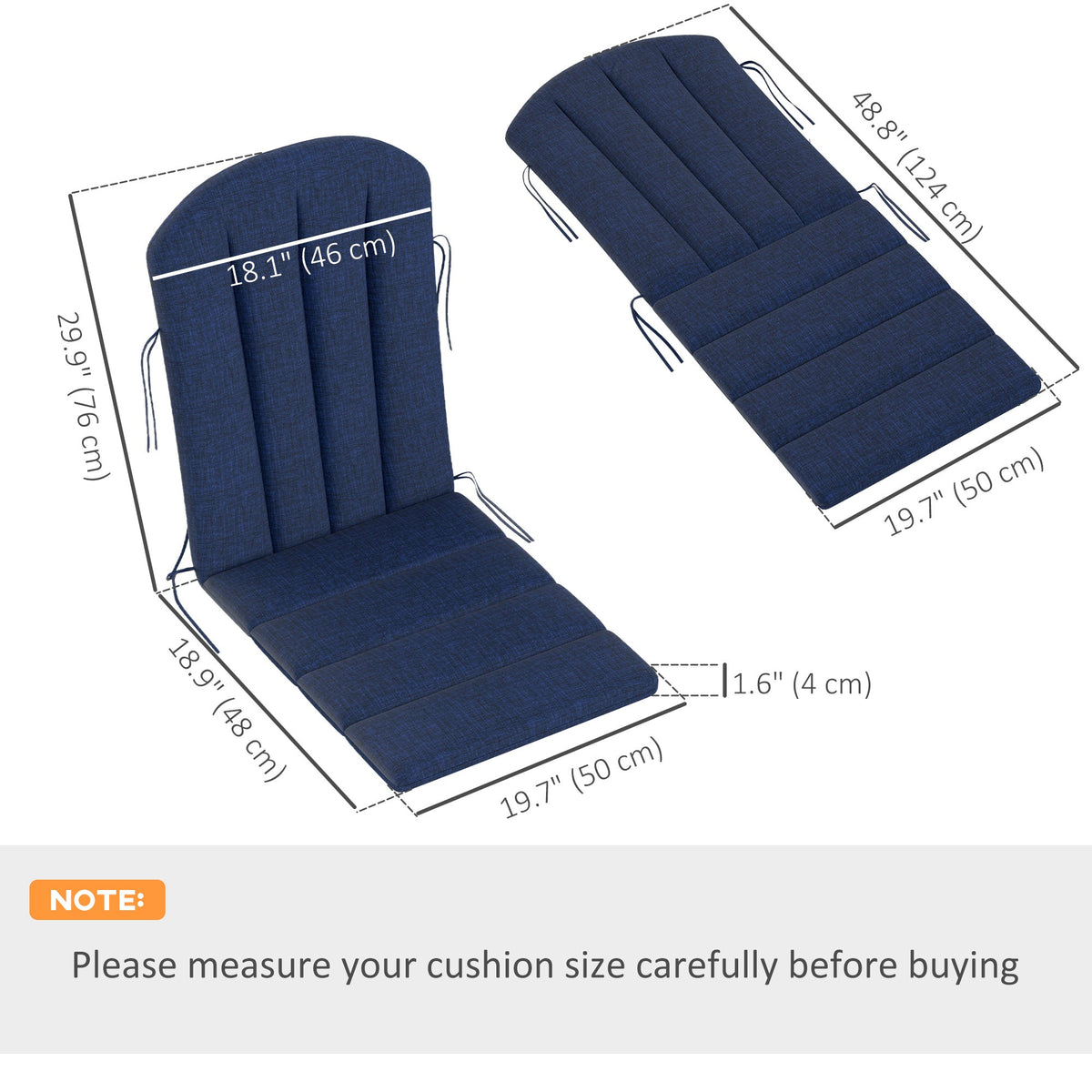 4-Piece Adirondack Chair Cushion Set with Ties, Navy Blue — product view 5