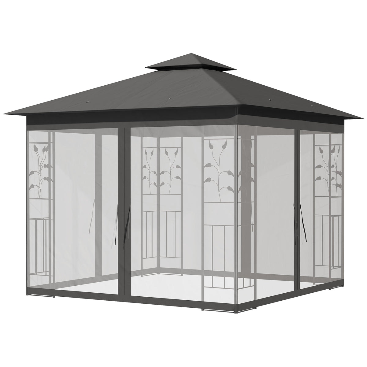 3 x 3m Garden Gazebo with Double Roof & Netting, Grey — product view 2