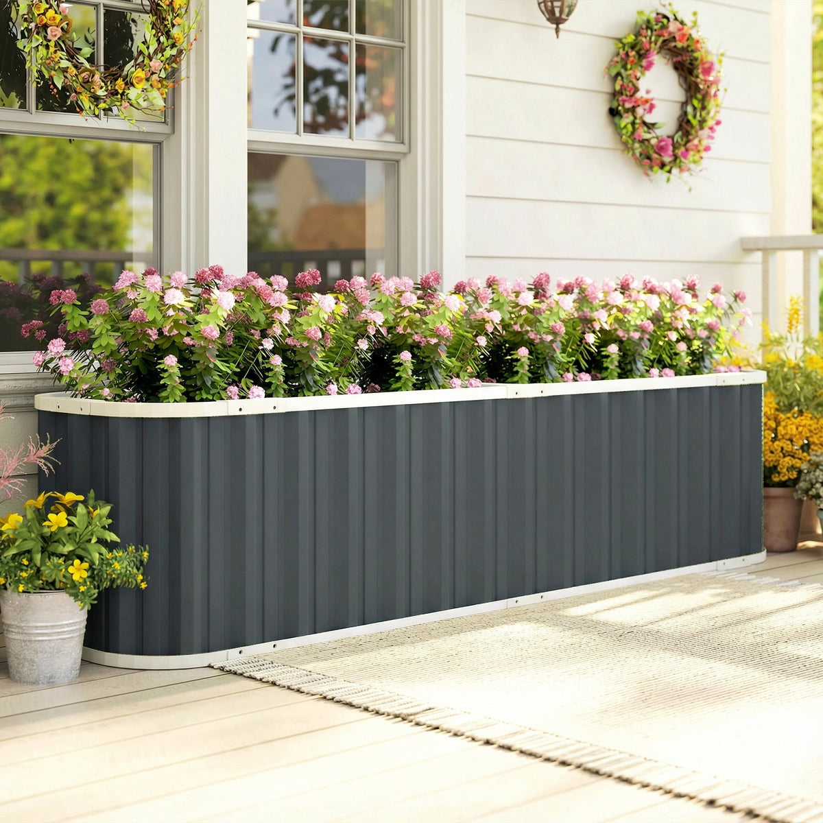 7' x 2' x 2' Galvanized Raised Garden Bed with Gloves, Dark Grey — product view 3