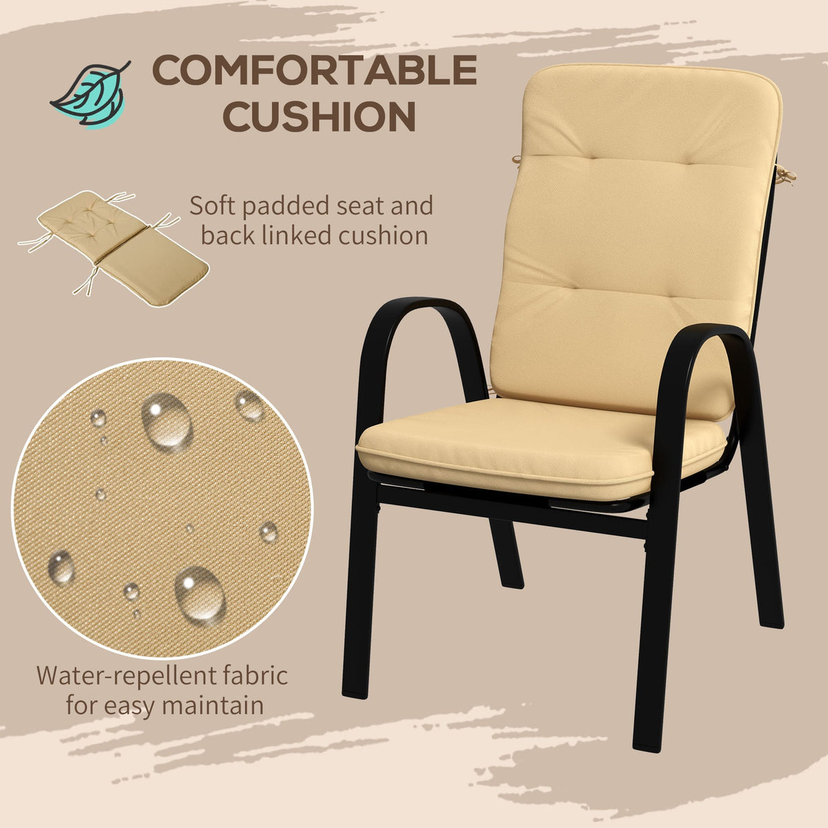 5 Piece Garden Dining Set with Square Glass Table & 4 Cushioned Chairs, Beige — product view 7