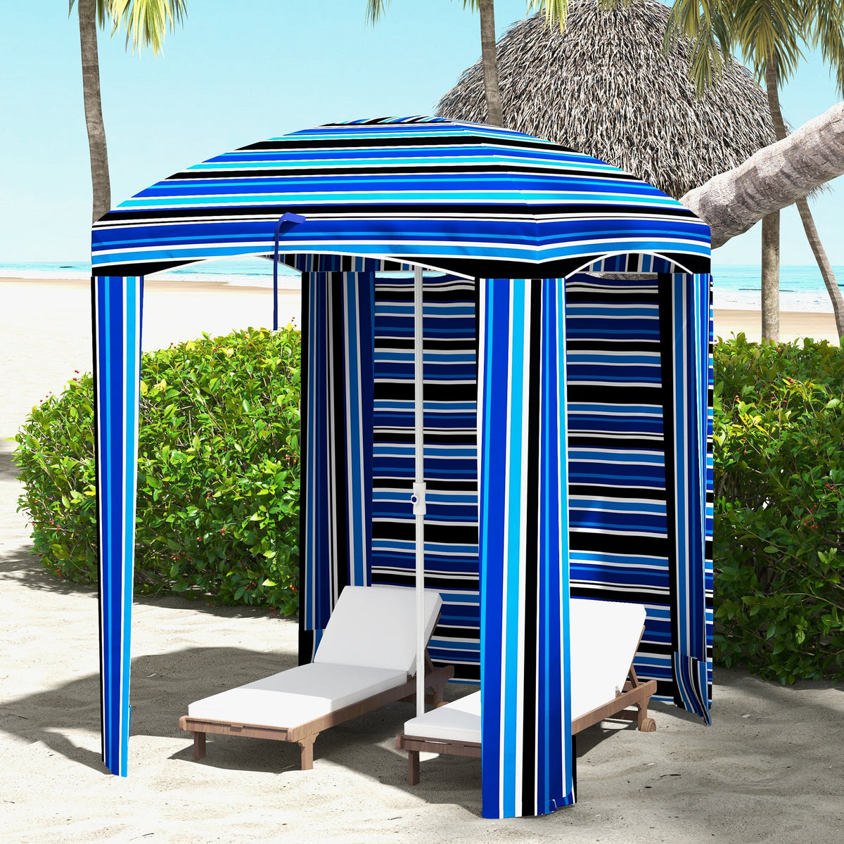 5.9' x 5.9' Portable Beach Cabana Umbrella, Blue Stripe — product view 4
