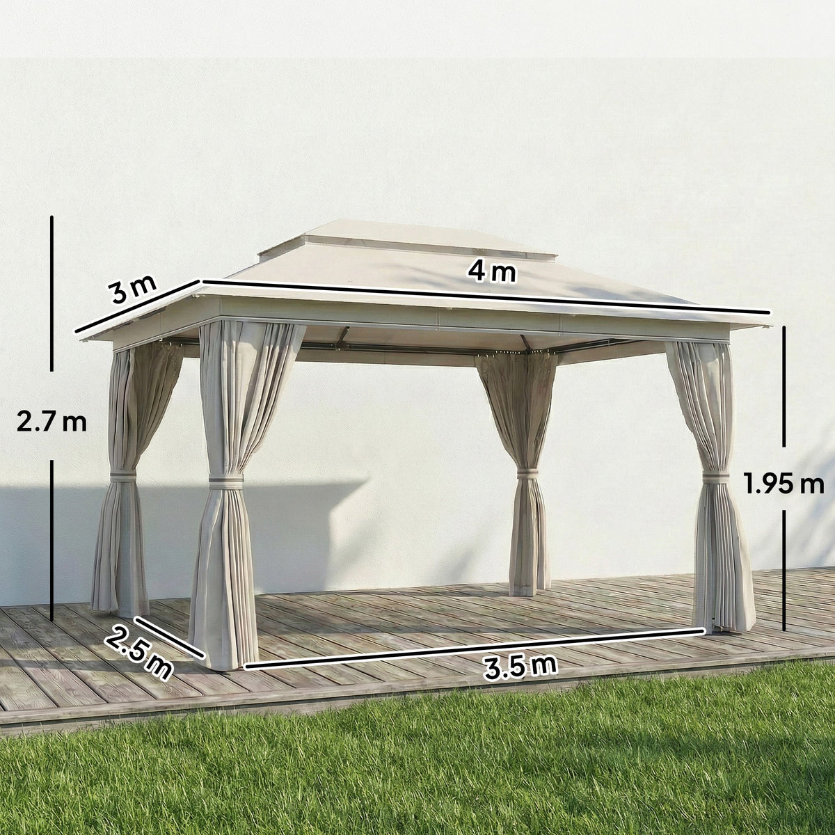 3 x 4 m Garden Gazebo with Double Roof, Netting & Curtains, Beige — product view 5