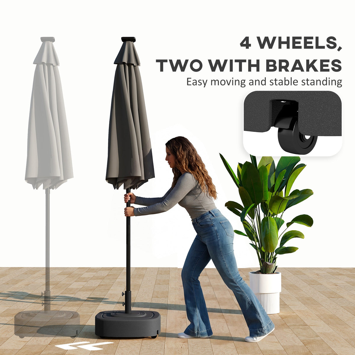 Patio Umbrella Base with Wheels, 110 lbs Sand/86 lbs Water, Black — product view 6