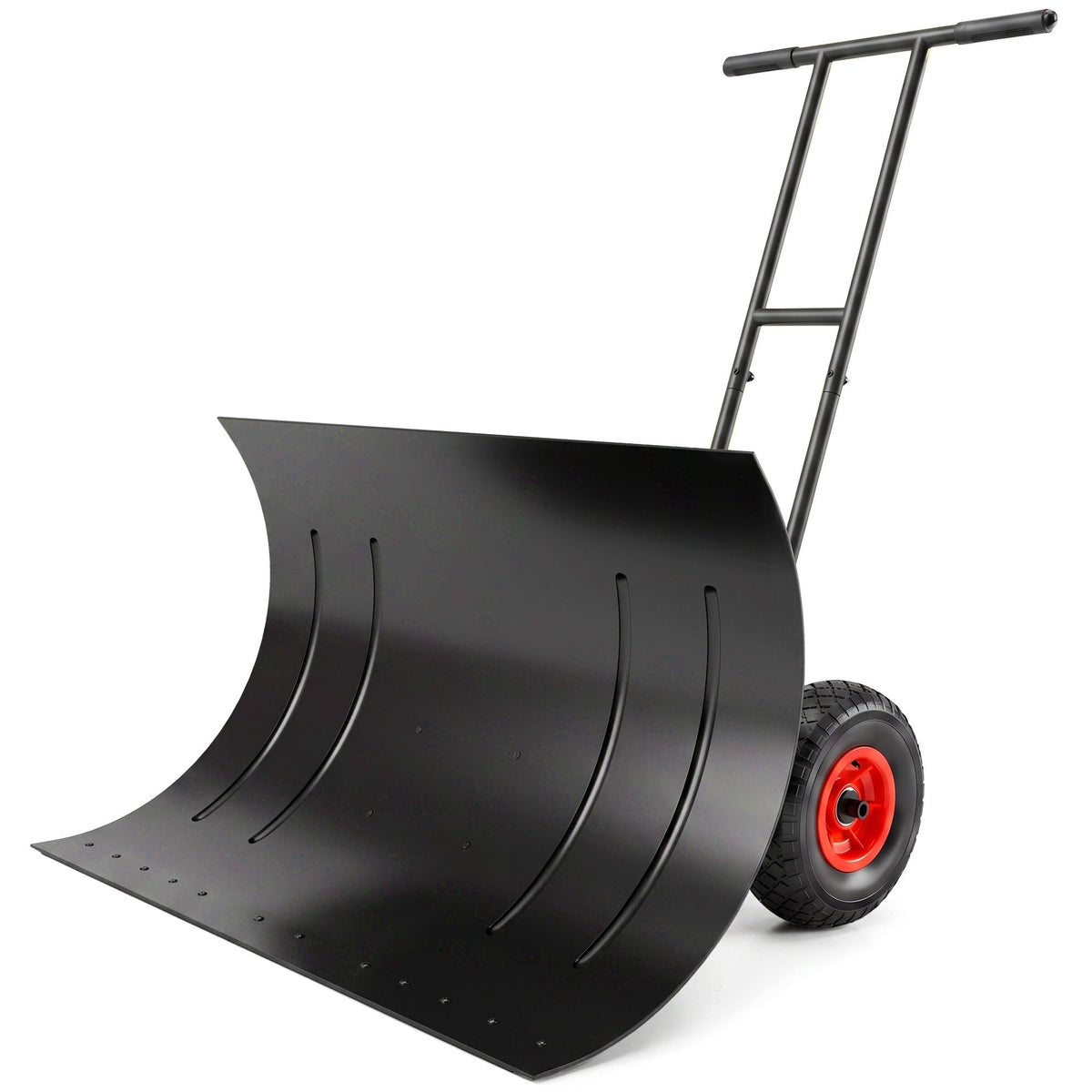 29" x 18" Heavy Duty Metal Snow Pusher with Wheels, 5-Level Adjustable Handle, Black — product view 2