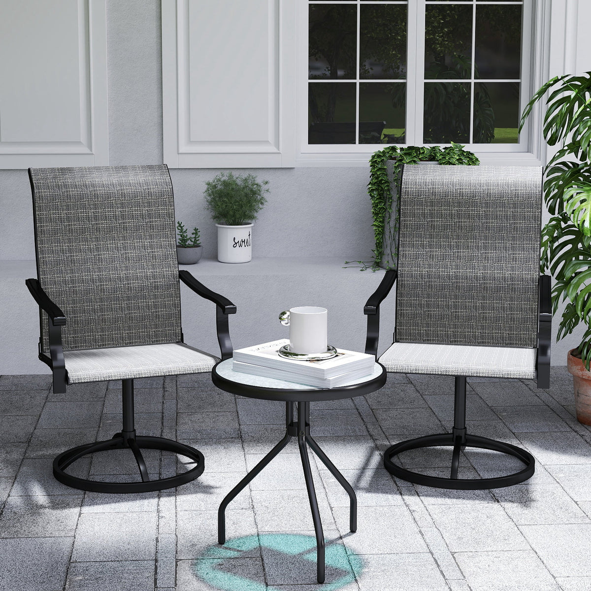 2-Piece Outdoor Patio Swivel Chairs, Gray — product view 4