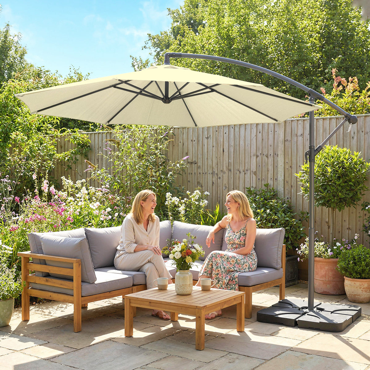 3 m Cantilever Parasol with Weights, Cover & Cross Base, Sand — product view 4