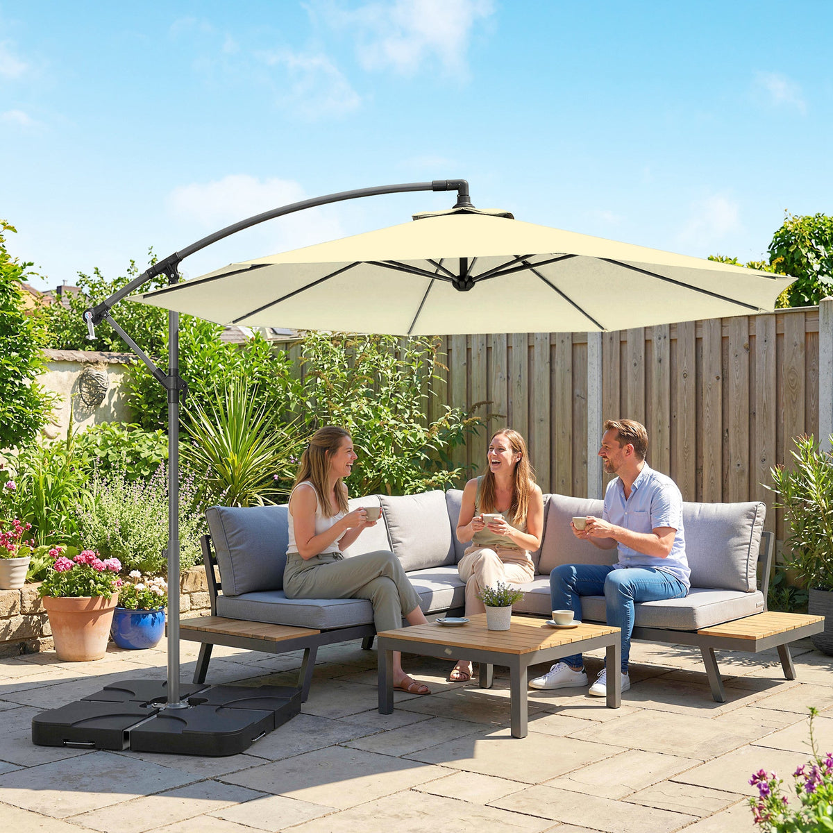 3 m Cantilever Parasol with Weights, Cover & Cross Base, Sand — product view 3