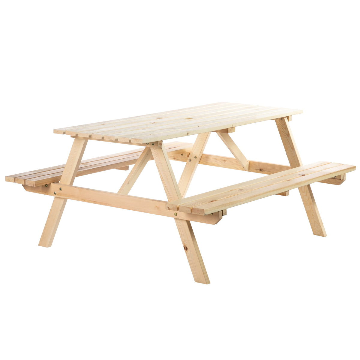 150 cm 6 Seater Wooden Picnic Table Bench with Parasol Hole, Natural Wood — product view 2