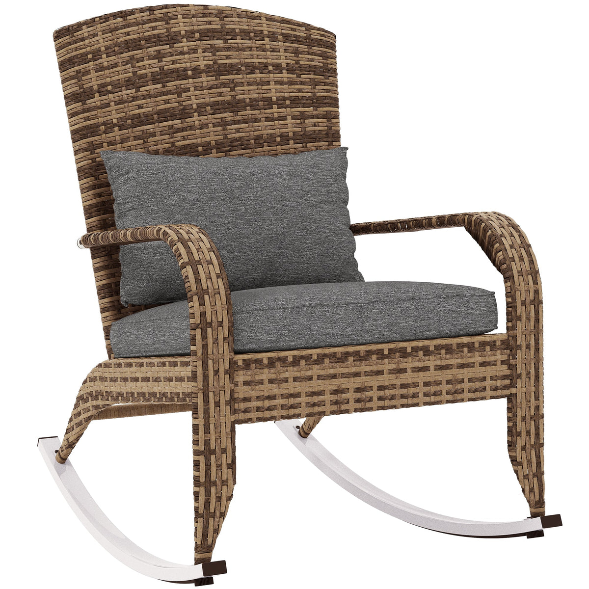 Wicker Adirondack Rocking Chair with Cushion and Pillow, Grey/Mixed Yellow — product view 1