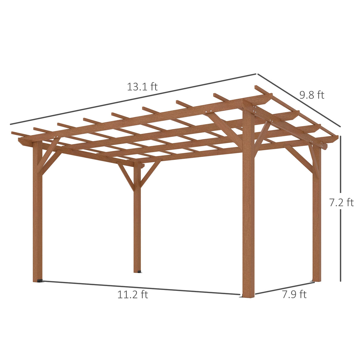 PerArbor 10' x 13' Wood Pergola for Climbing Plant Support and Patio Parties, Dark Brown — product view 5