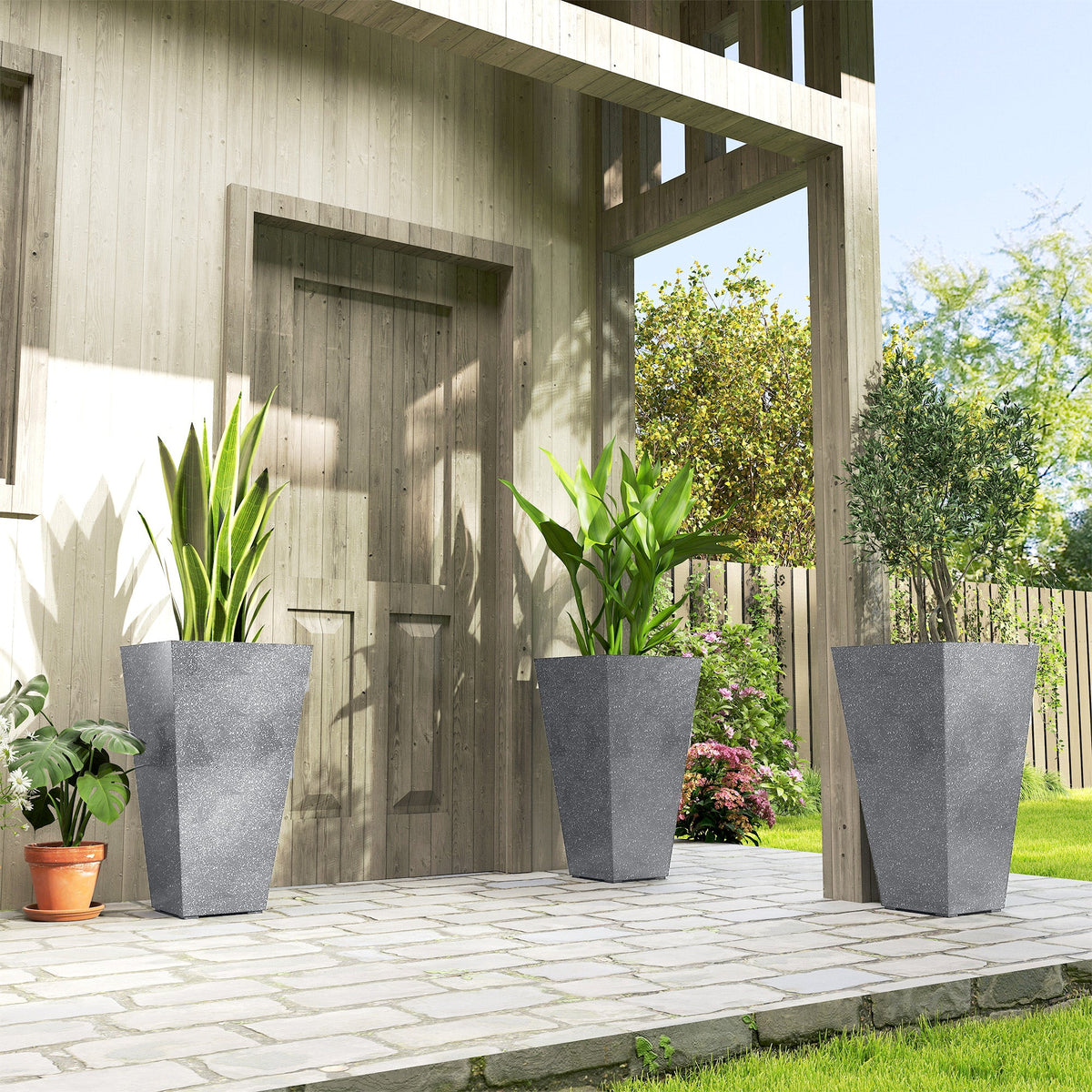 3-Piece 28" Tall Planters with Drainage Holes, Gray — product view 4