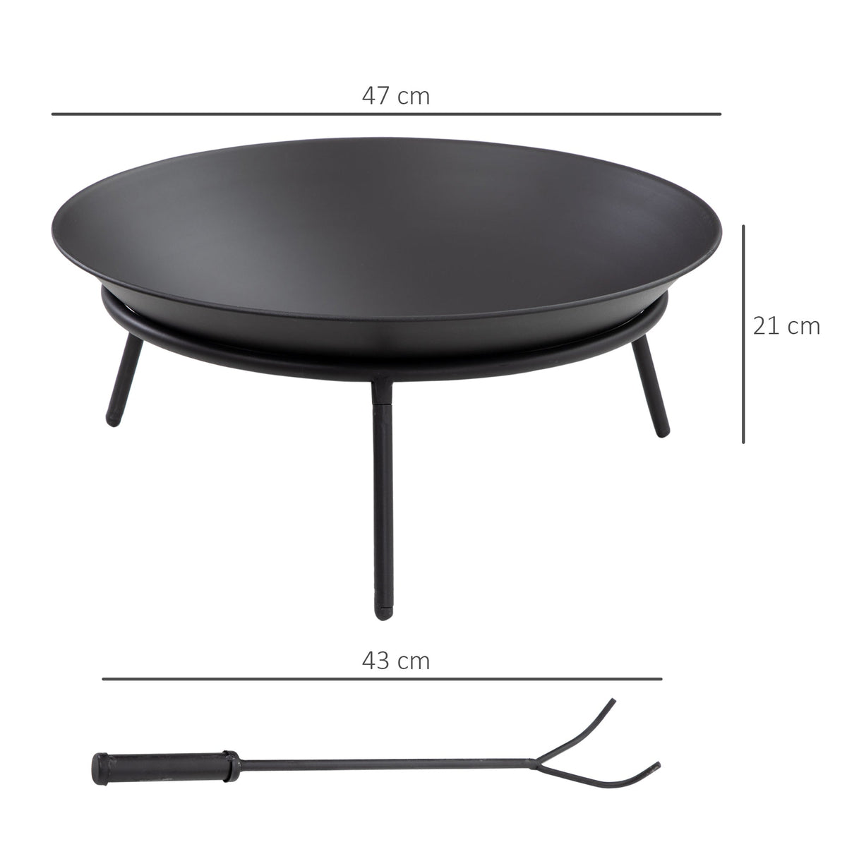Dia. 47 x 21 cm Portable Outdoor Fire Pit with Poker, Black — product view 5
