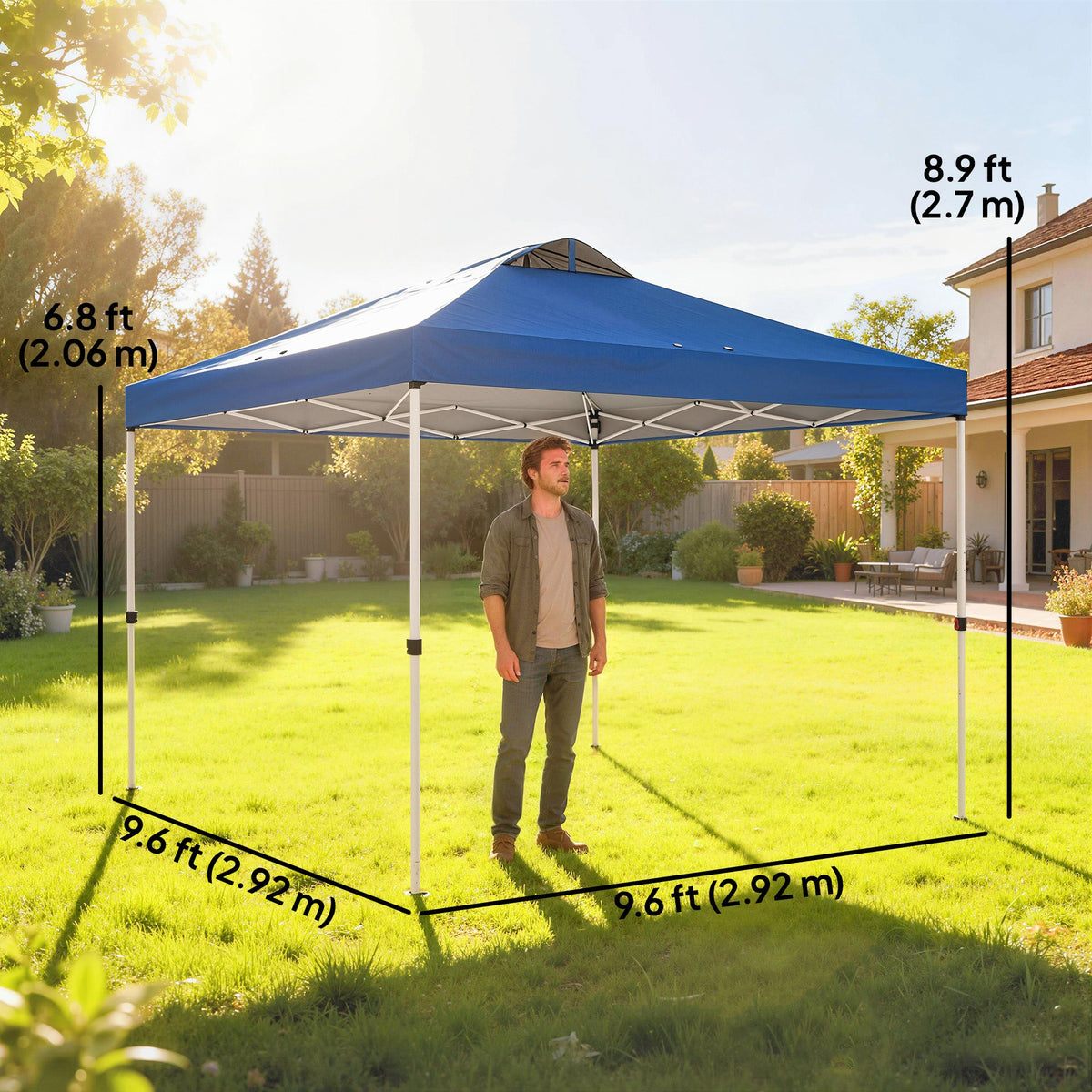 9.8' x 9.8' Pop-Up Canopy with Carrying Bag, Stakes and Ropes, Blue — product view 5