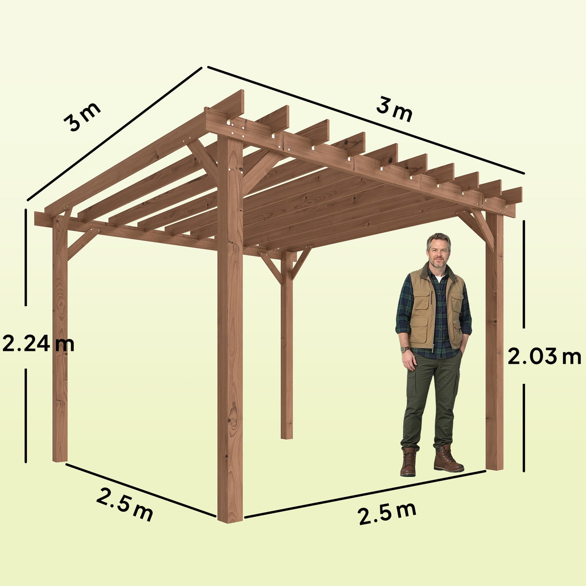 PerArbor Wooden Pergola Kit 3 x 3 m Maple with Triangle Supports & Grape Trellis — product view 5