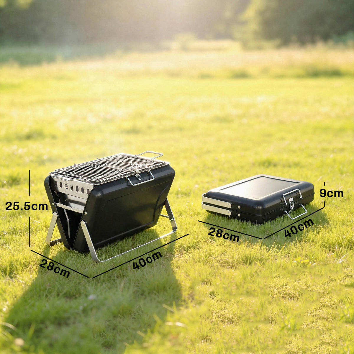 Folding Portable Charcoal BBQ Grill with Handle and Foldable Legs, Black — product view 5