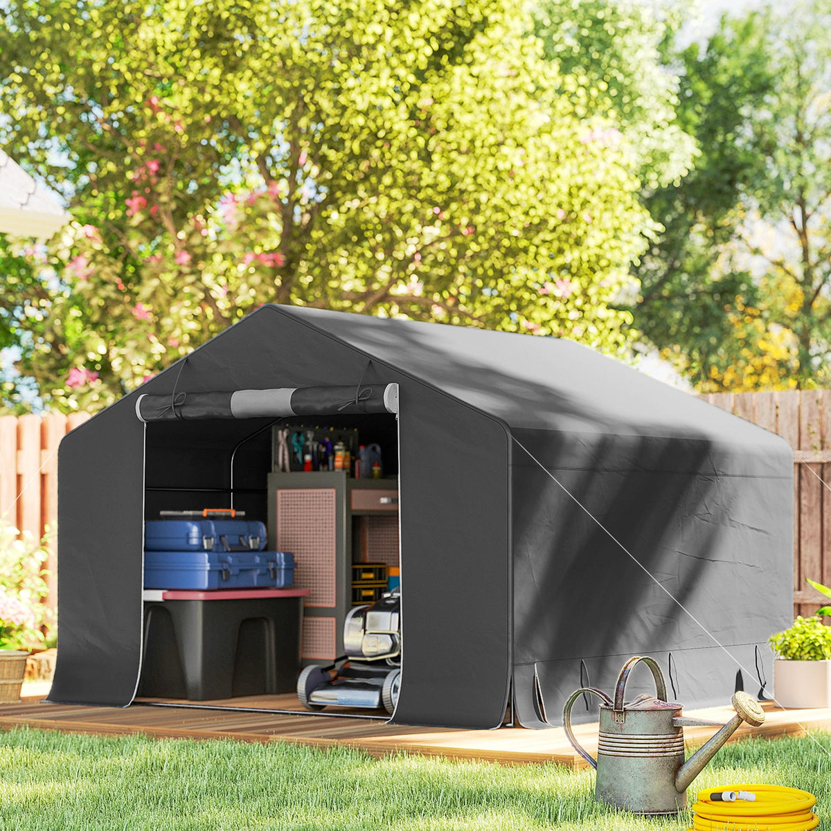 10' x 10' Portable Storage Shed with Roll-up Door, Dark Grey — product view 3