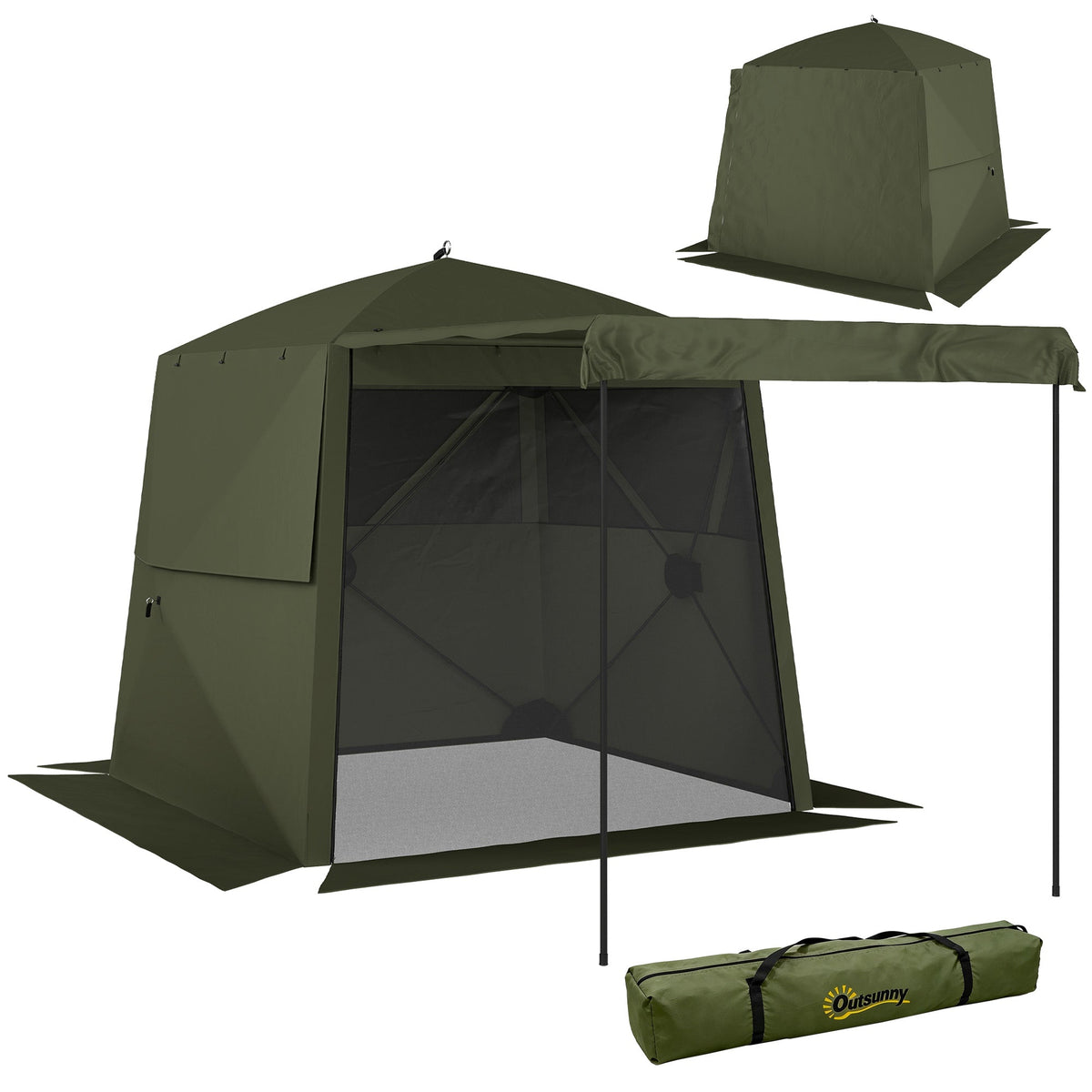 2 x 2 m Pop Up Gazebo with Awning, Sides, Mesh Windows & Carry Bag, Army Green — product view 1