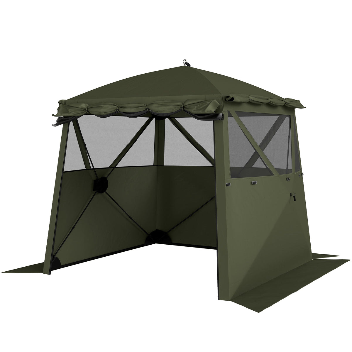 2 x 2 m Pop Up Gazebo with Awning, Sides, Mesh Windows & Carry Bag, Army Green — product view 2