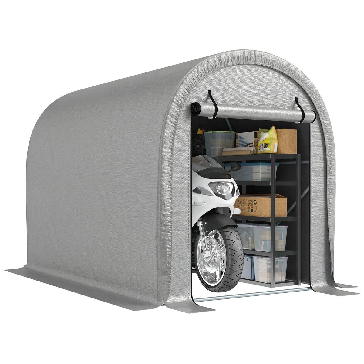8' x 5' Portable Shed with Roll-up Zipper Door, Light Grey — product view 1