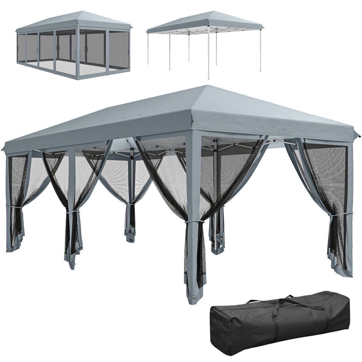 10' x 20' Pop-Up Canopy Tent with Removable Mesh Sidewall Netting, Grey — product view 1