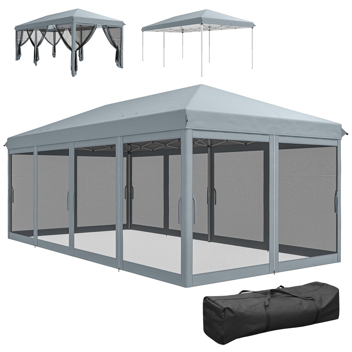 10' x 20' Pop-Up Canopy Tent with Removable Mesh Sidewall Netting, Grey — product view 2