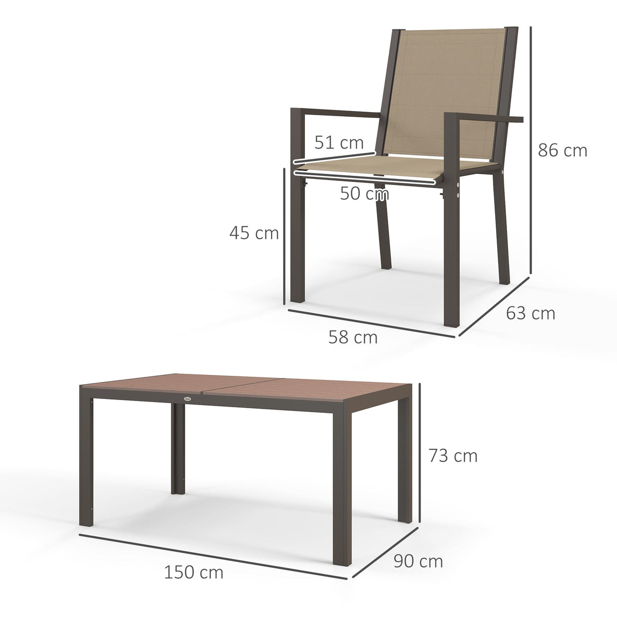7 Piece Garden Dining Set for 6 with WPC Table & Stackable Chairs, Khaki — product view 5