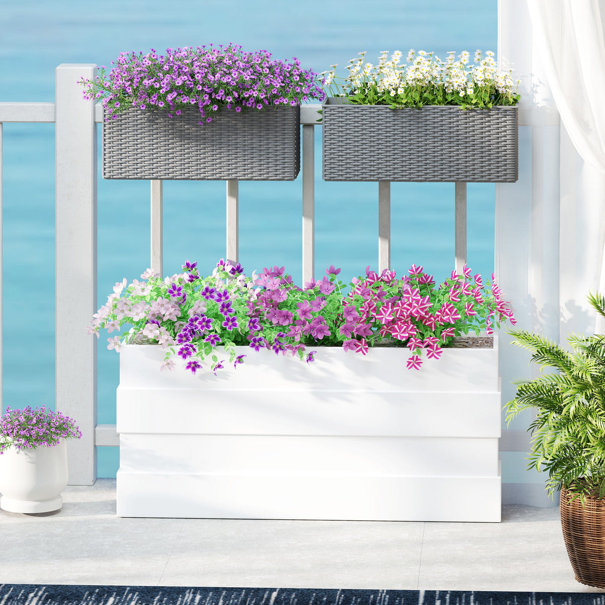 2 Pack 20" Railing Planter Boxes with Hooks and Drainage, Grey — product view 3