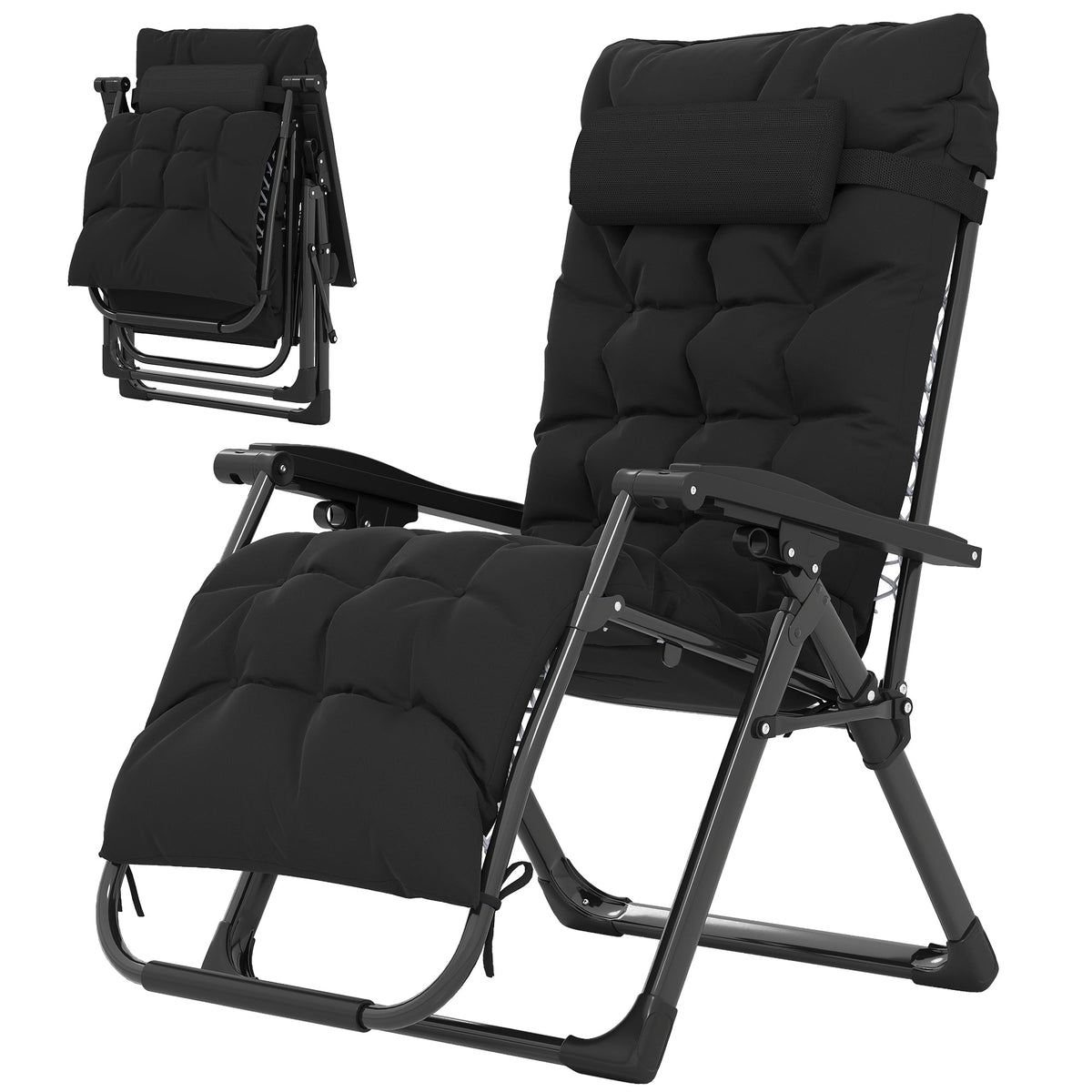Reclining Zero Gravity Chair with Cushion and Headrest, Black — product view 2