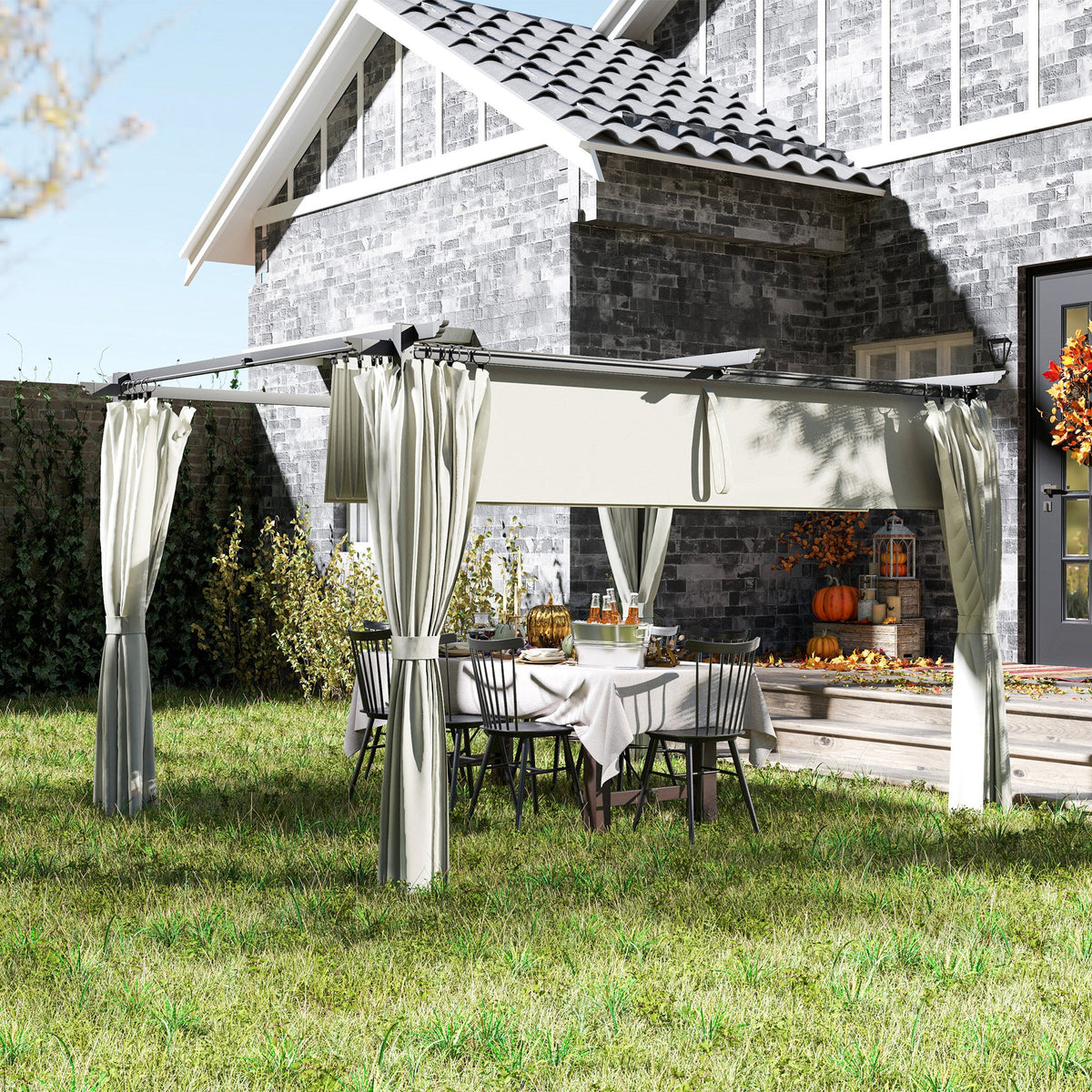 10' x 13' Retractable Pergola Canopy with Curtains, Cream White — product view 4