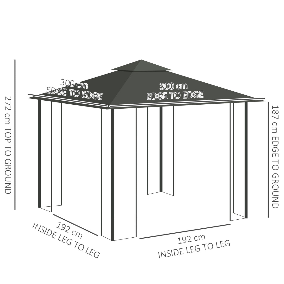 3 x 3m Garden Gazebo with Double Roof & Netting, Grey — product view 5