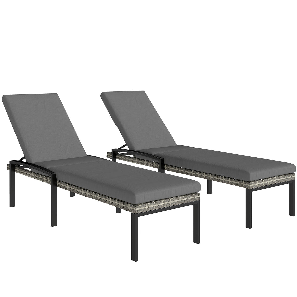 Pair of Wicker Chaise Loungers with 5-Level Backrest & Cushion, Light Grey — product view 1