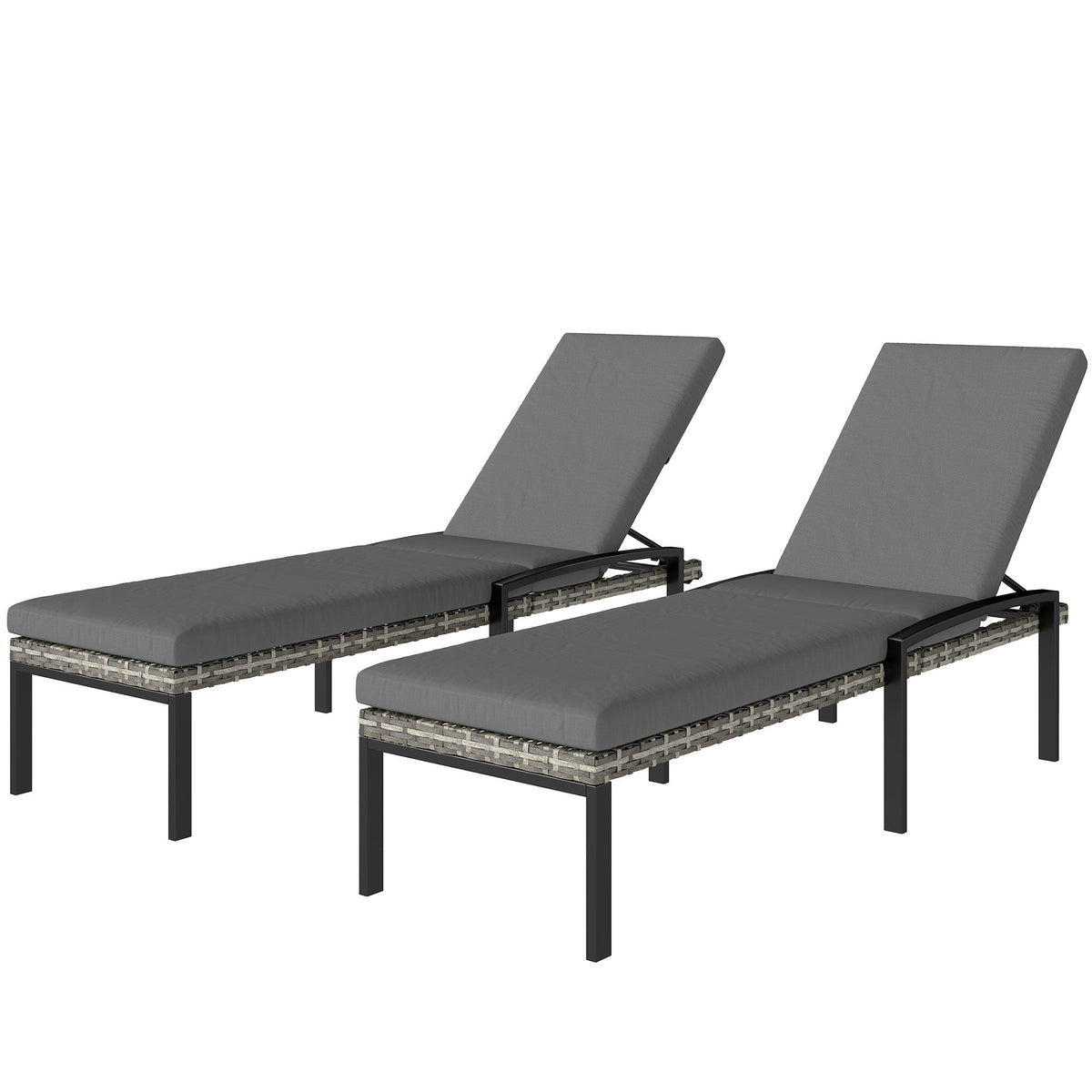 Pair of Wicker Chaise Loungers with 5-Level Backrest & Cushion, Light Grey — product view 2