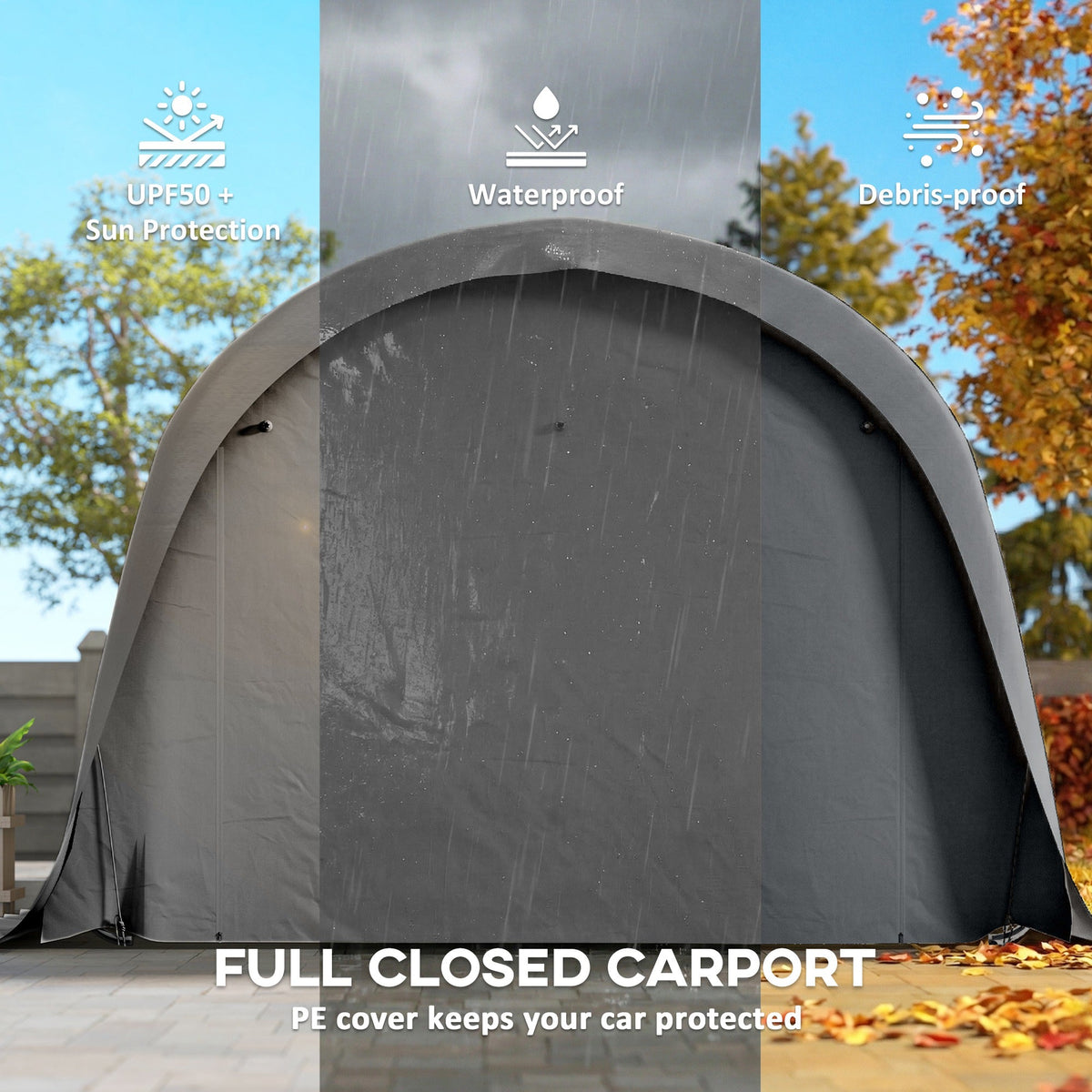 12' x 23.6' Heavy Duty Carport with Roll-Up Door, Dark Gray — product view 6