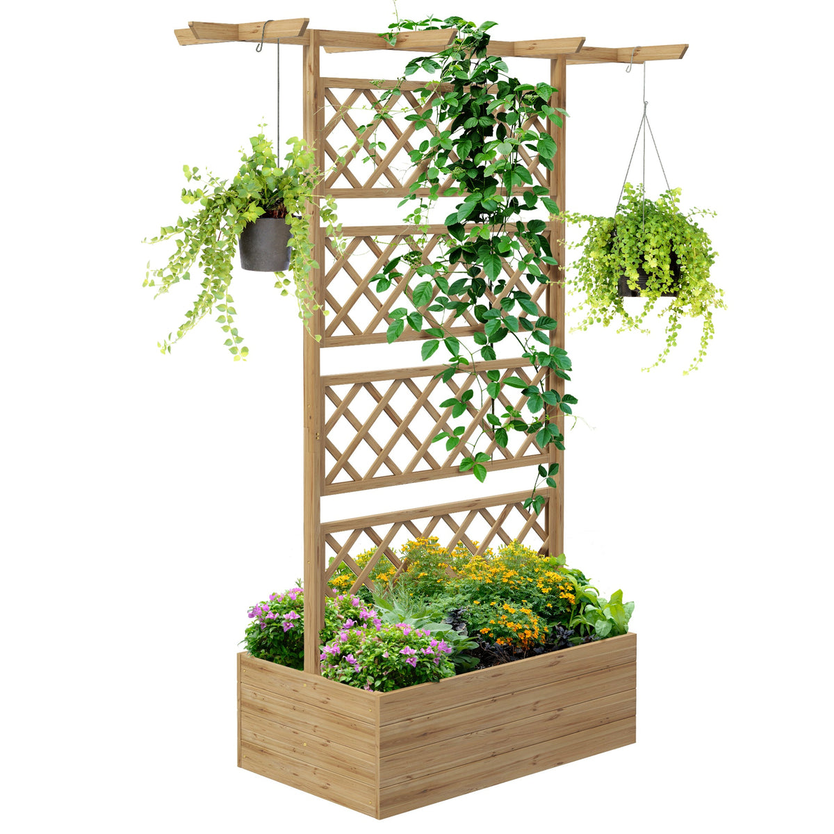 Wood Raised Garden Bed with Trellis, Roof and Privacy Screen, Natural — product view 1