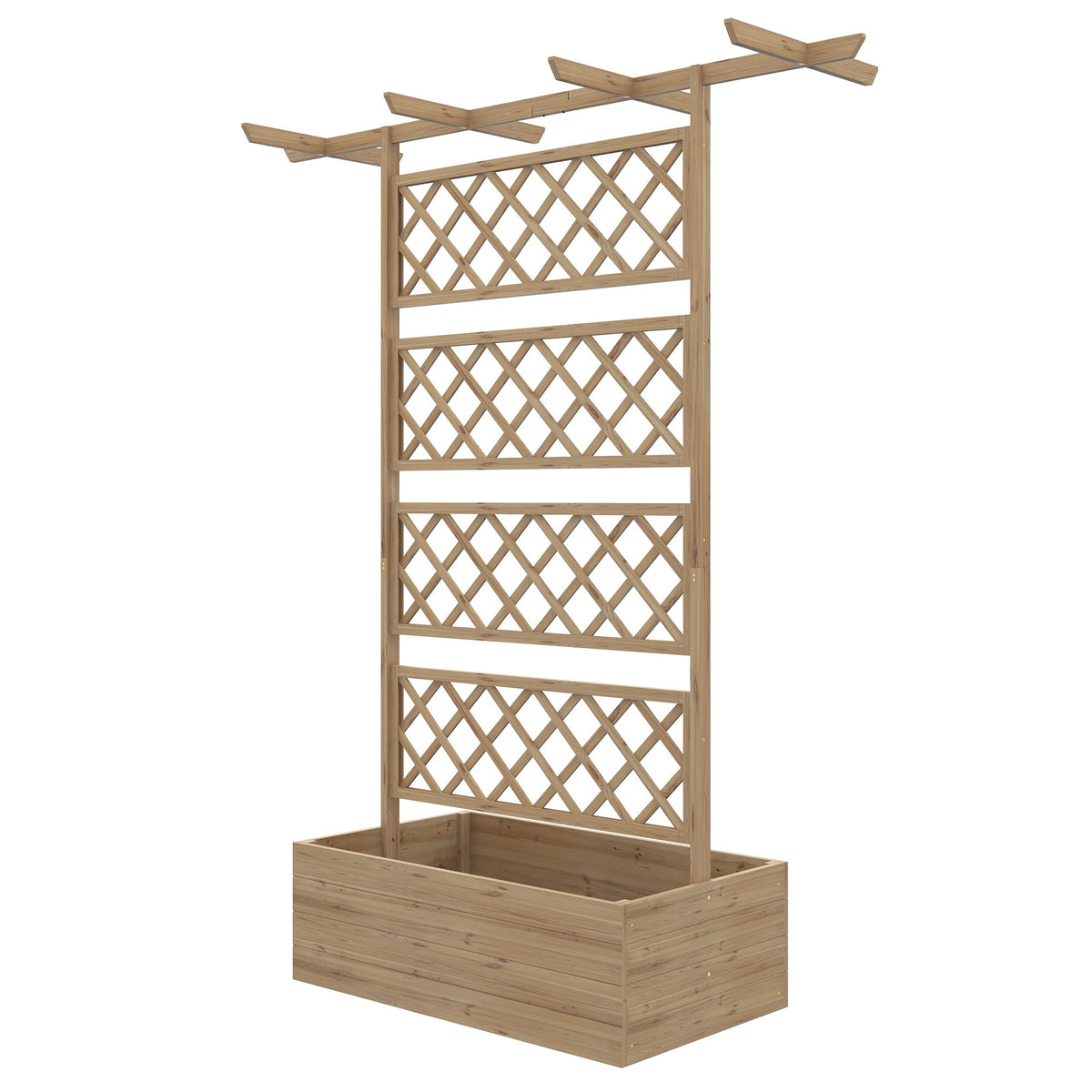Wood Raised Garden Bed with Trellis, Roof and Privacy Screen, Natural — product view 2