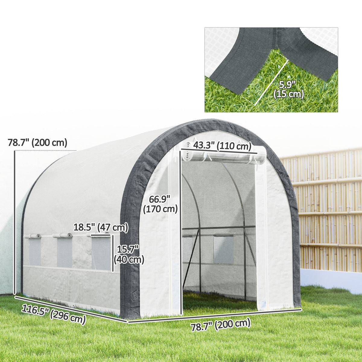 10' x 6.6' x 6.6' Walk-in Tunnel Greenhouse with 6 Windows, White — product view 5