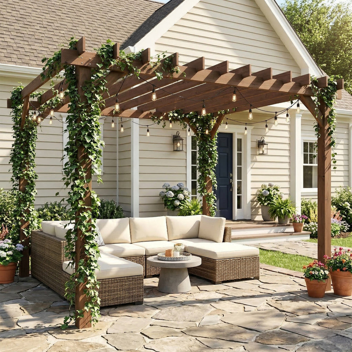 PerArbor Wooden Pergola Kit 3 x 3 m Maple with Triangle Supports & Grape Trellis — product view 3