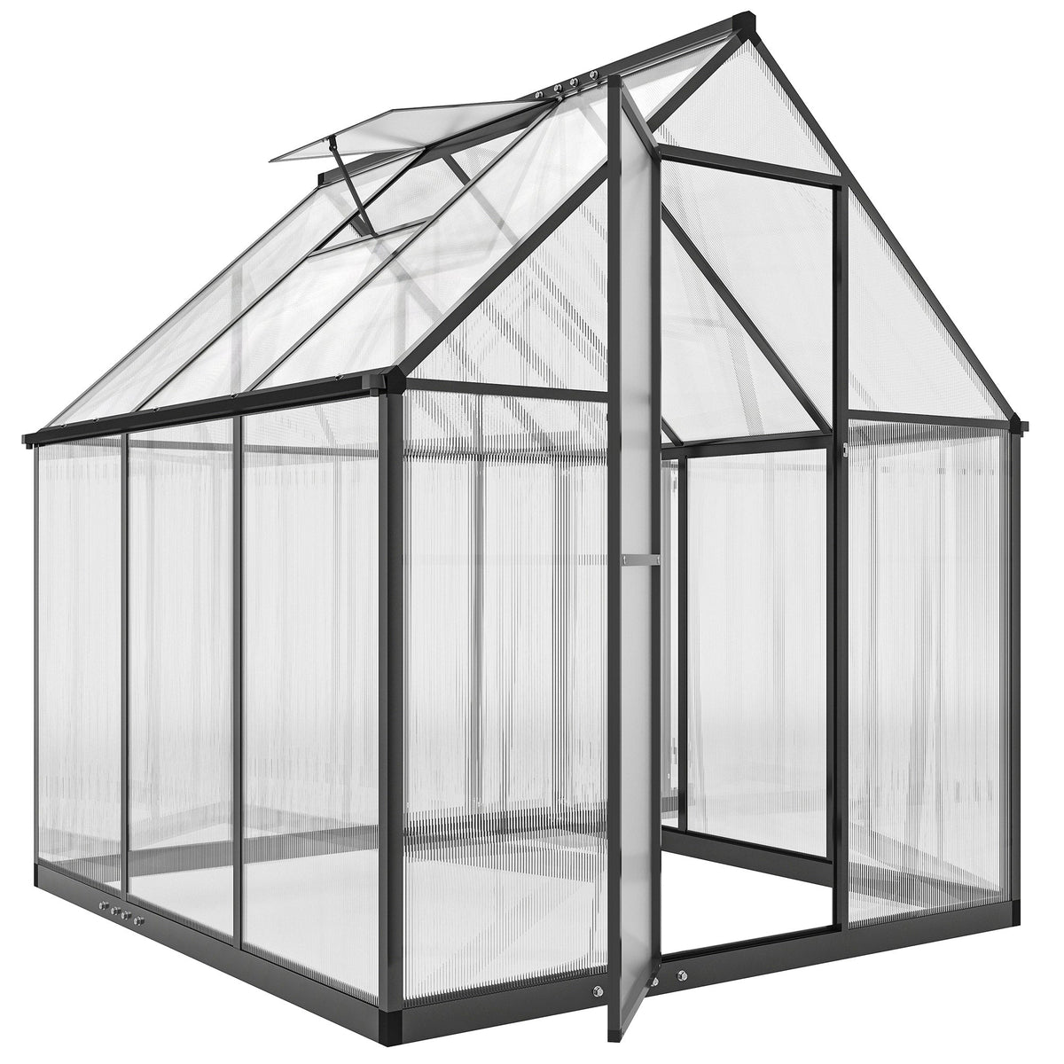 6 x 6.5ft Polycarbonate Greenhouse with Swing Door & Window, Black — product view 1