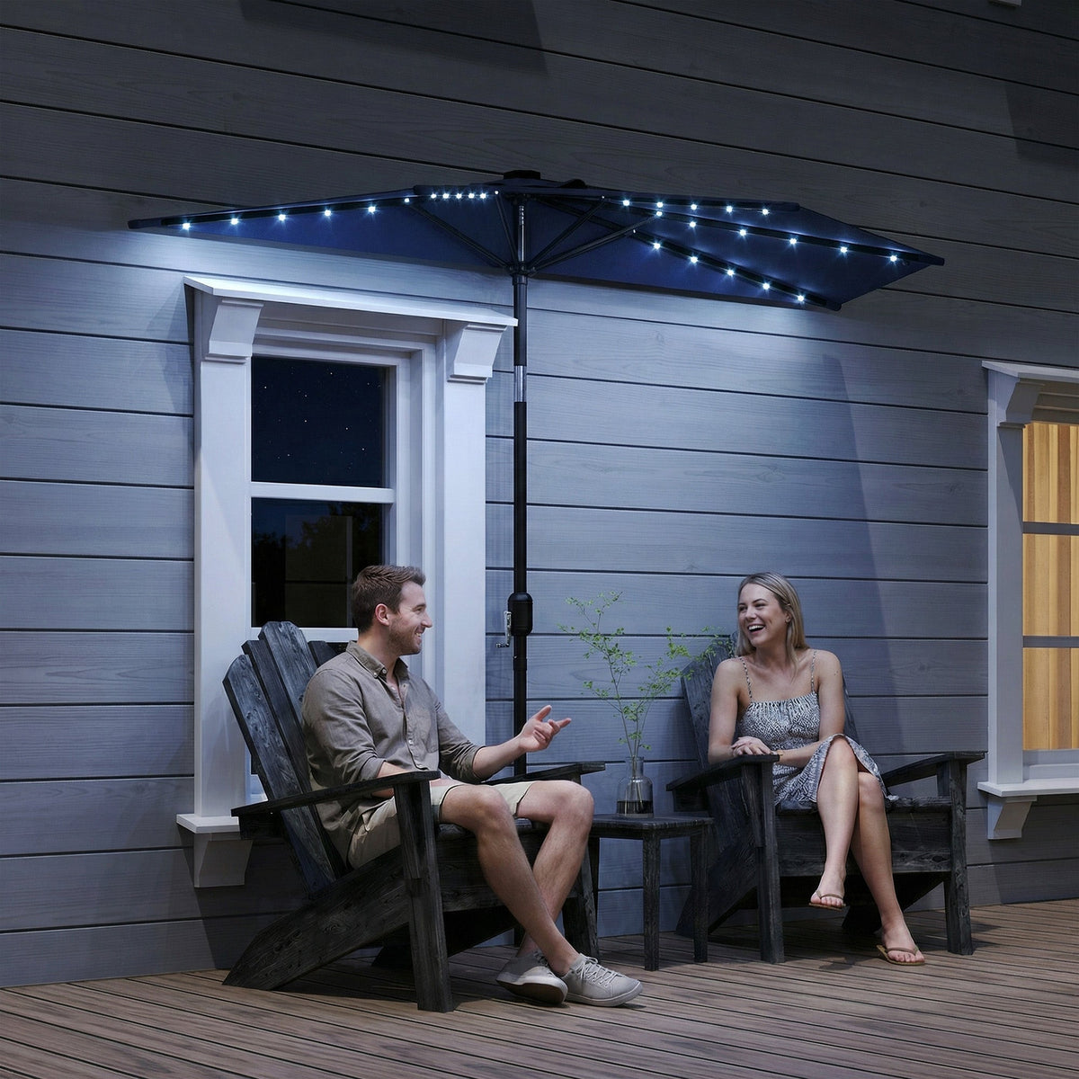 2.6 m Half Garden Parasol with Solar LED Lights and Tilt, Dark Blue — product view 4
