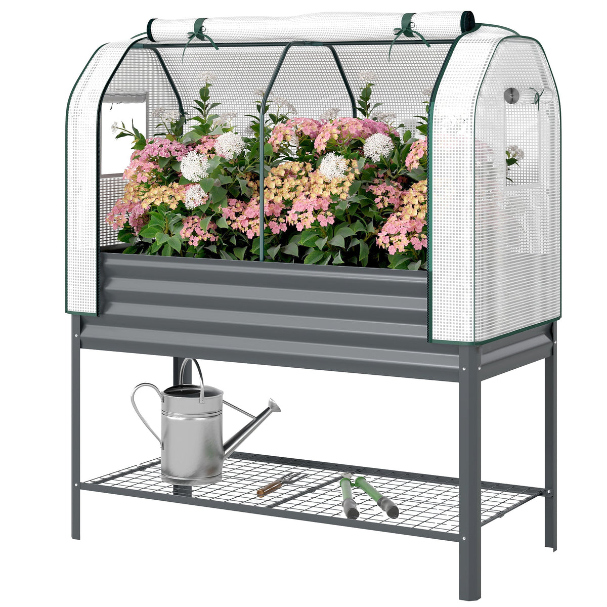 Galvanized Raised Garden Bed with Greenhouse Cover, Dark Gray — product view 2