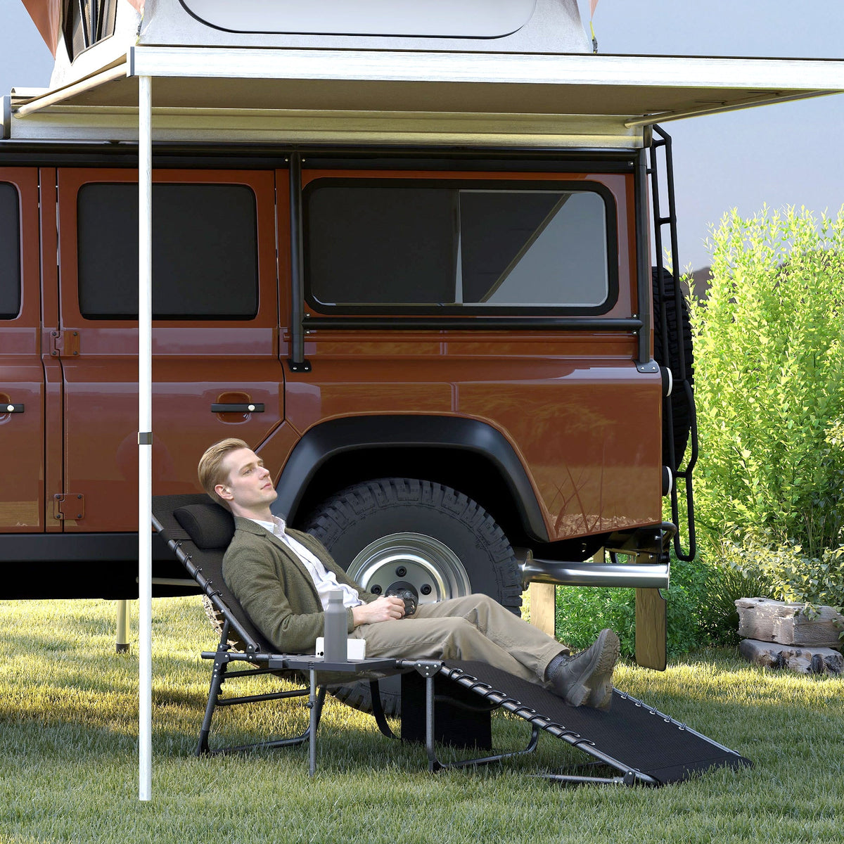 5-Level Adjustable Folding Chaise Lounge Chair with Side Table — product view 4
