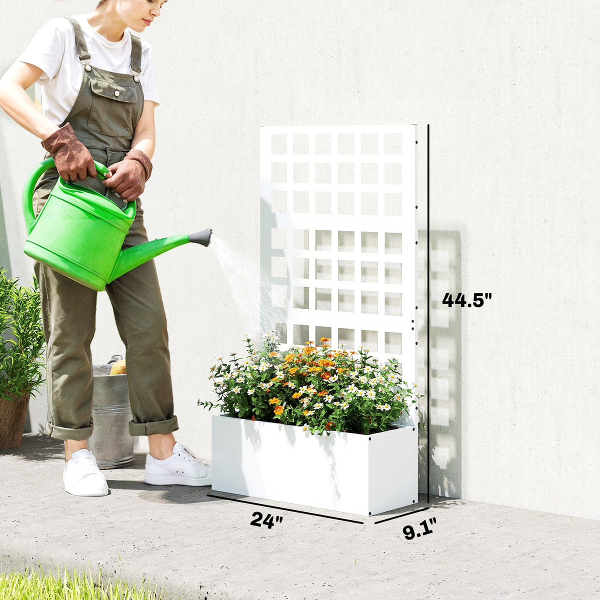 24" x 9" x 44.5" Raised Garden Bed with Trellis and Drainage, White — product view 5