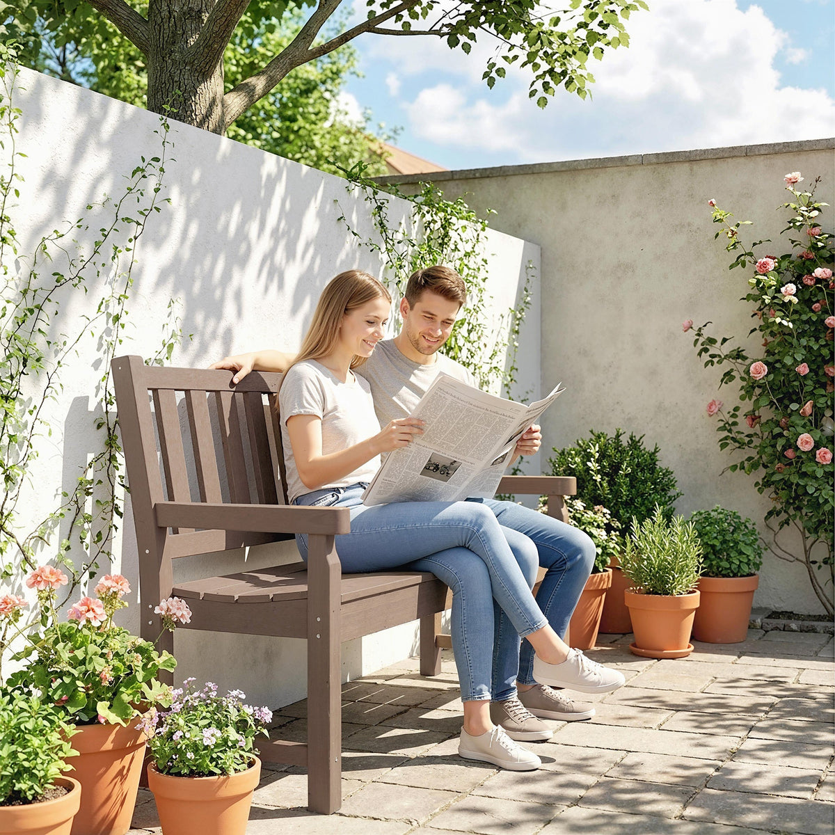 49" HDPE Garden Bench for 2-Person, 528 lbs Capacity, Brown — product view 4